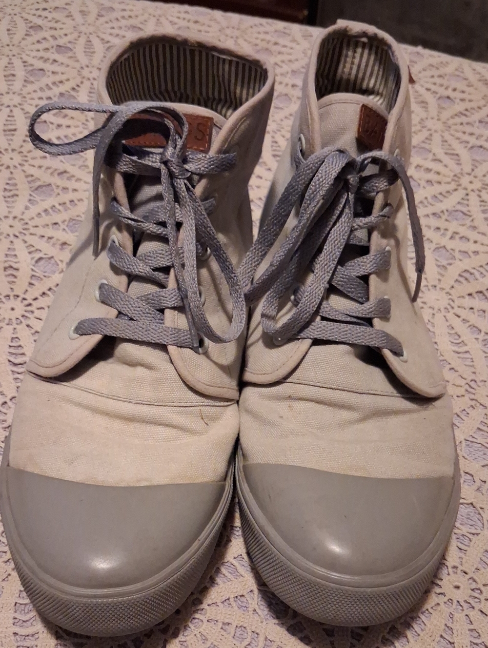 London Fog Cream Canvas High-Top Sneakers with Gray Accents